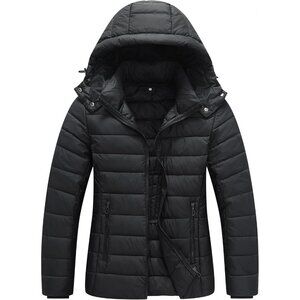 Womens Black 100% Polyester Lightweight Waterproof Hooded Quilted Puffer Jacket